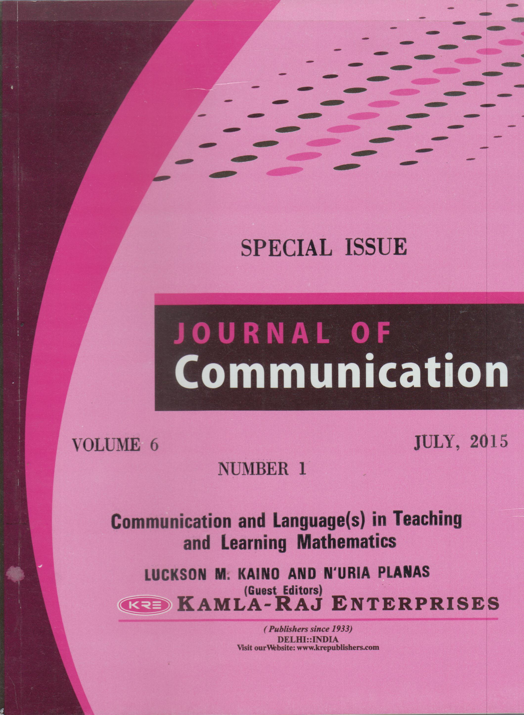 SPECIAL VOLUME COMMUNICATION